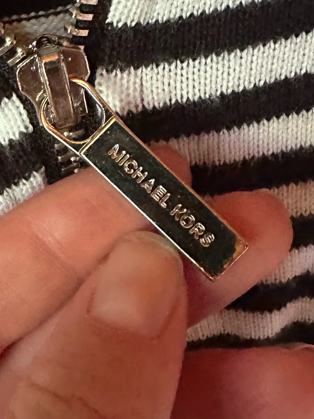 Michael Kors Black and White Striped Zip Hoodie
